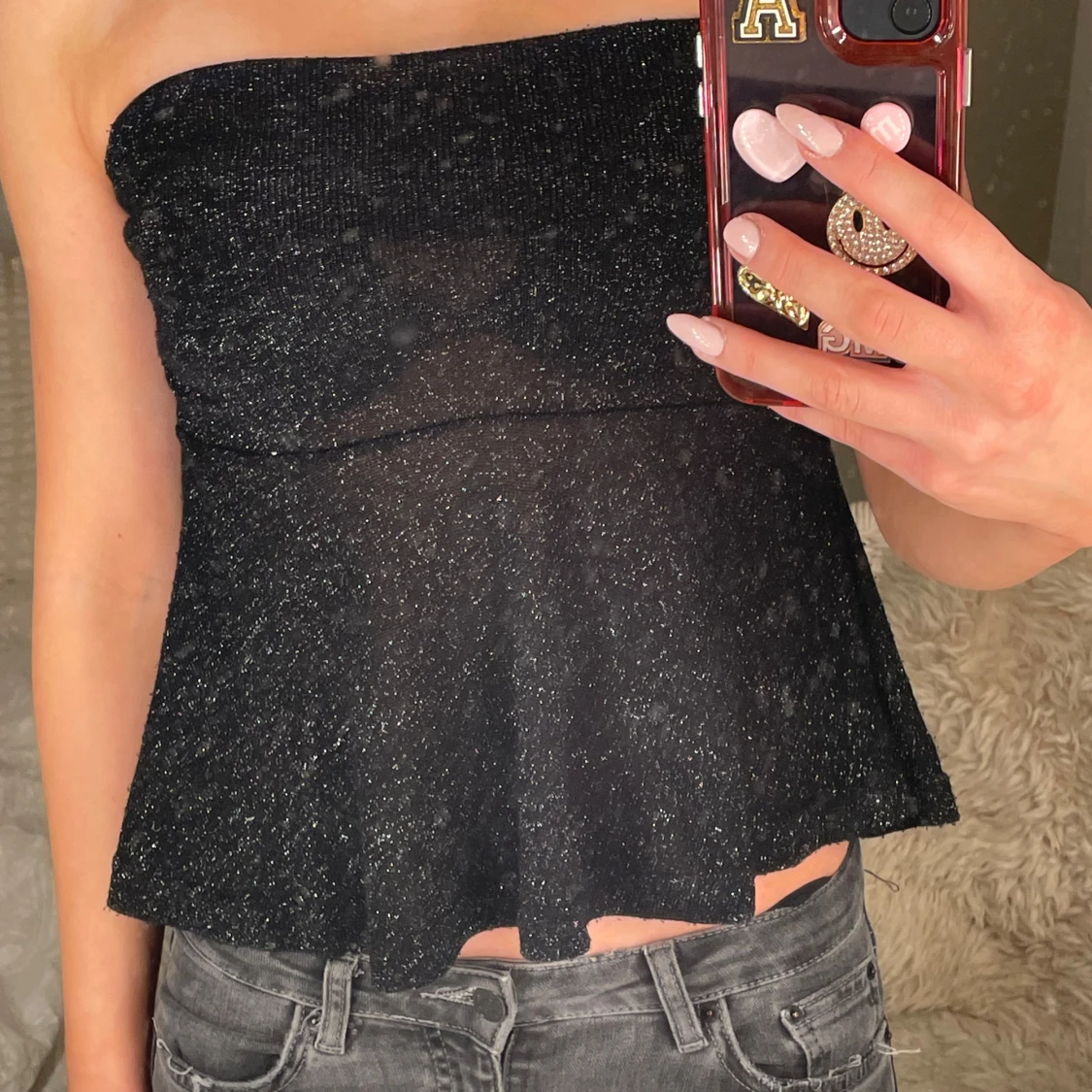 Svart glittrig tubtopp