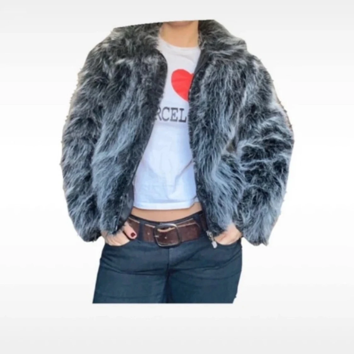 Grå pälsjacka - 90
