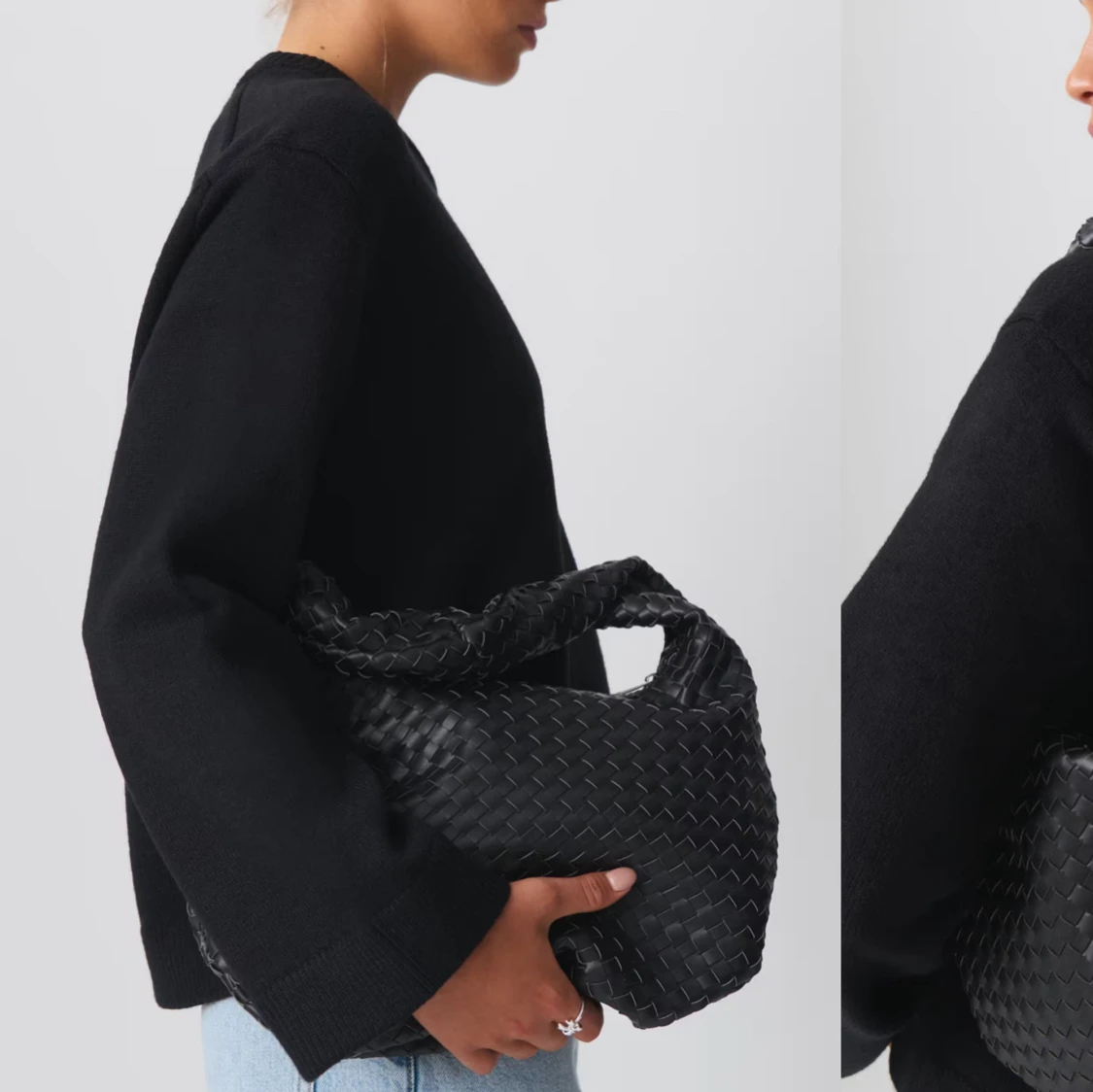 Svart flätad axelväska - 91