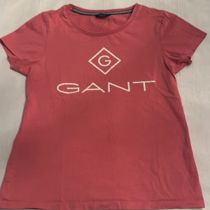 Rosa t-shirt från GANT - Snygg rosa t-shirt från GANT med korta ärmar och rund halsringning. T-shirten har ett stort GANT-tryck i vitt på framsidan. Perfekt för en avslappnad stil.