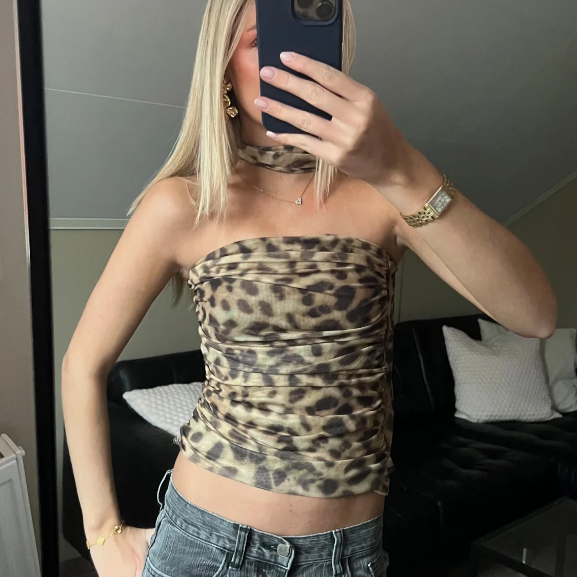 Leopardmönstrad tubtopp