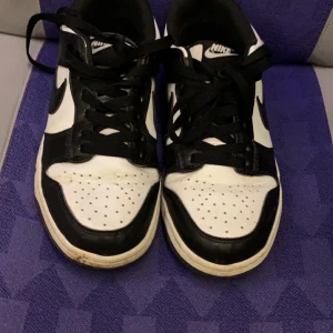 Svartvita Nike sneakers - Säljer ett par klassiska svartvita Nike sneakers med snörning. Skorna har en stilren design med svart och vit färgkombination och är perfekta för en avslappnad stil.