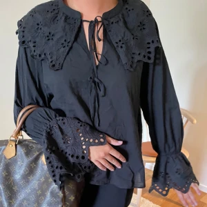 Svart spets blus  - Svart blus med broderade ärmar och krage, helt slutsåld!!! Jätte bra kvalitet och är nästintill helt ny❣️❣️😍😍