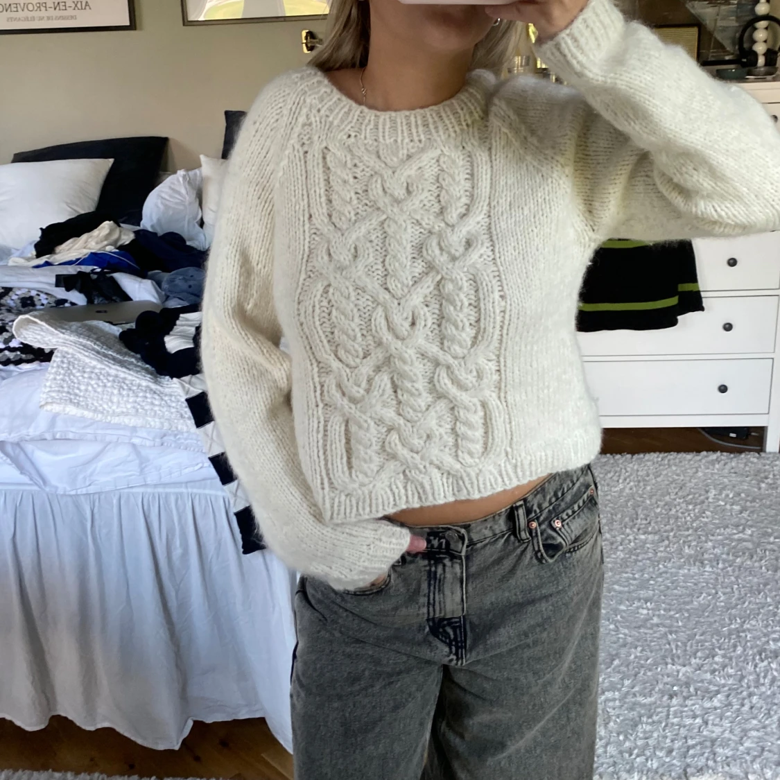 Vit stickad tröja  - 92