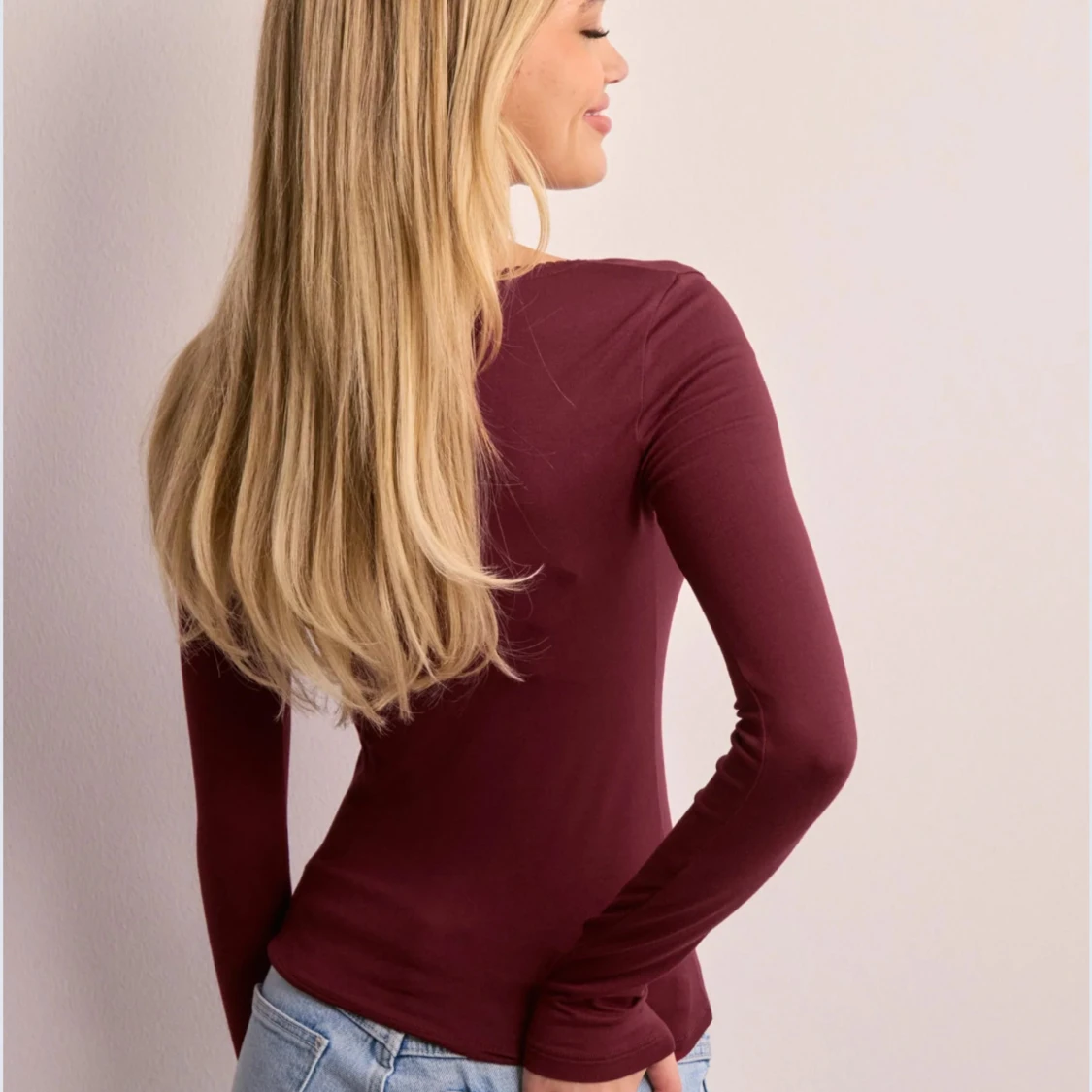 Vinröd långärmad topp - 90