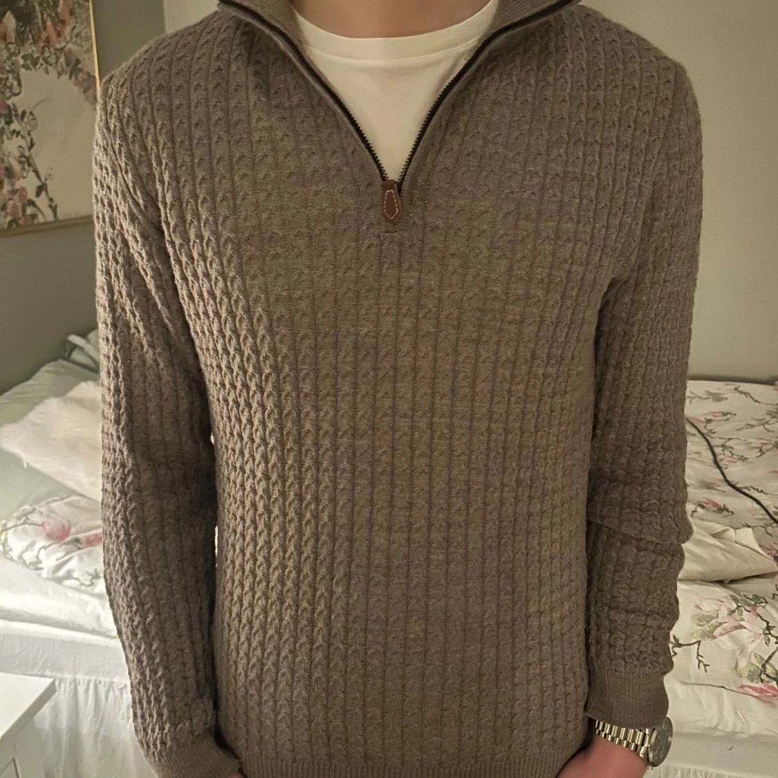 Grå stickad halfzip tröja från Sand