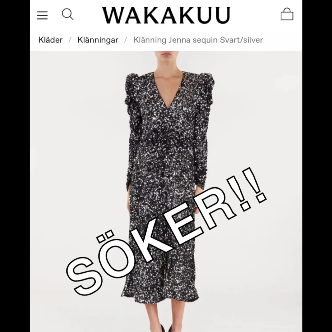 Svart/silver paljettklänning från Wakakuu