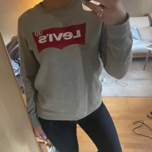 Grå sweatshirt från Levi's - Säljer en klassisk grå sweatshirt från Levi's med deras ikoniska röda logga på bröstet. Tröjan har långa ärmar och en rund halsringning. Perfekt för en avslappnad stil.