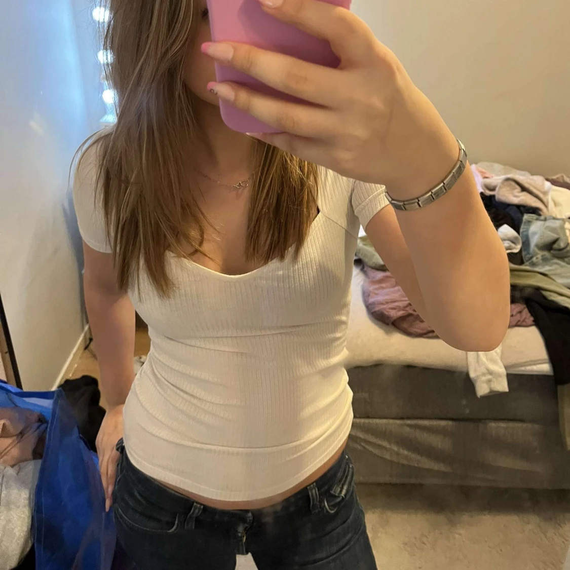 Vit ribbad topp - 90