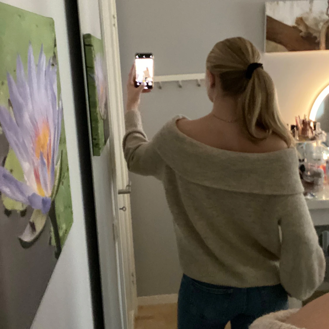 Offshoulder stickad tröja  - 90