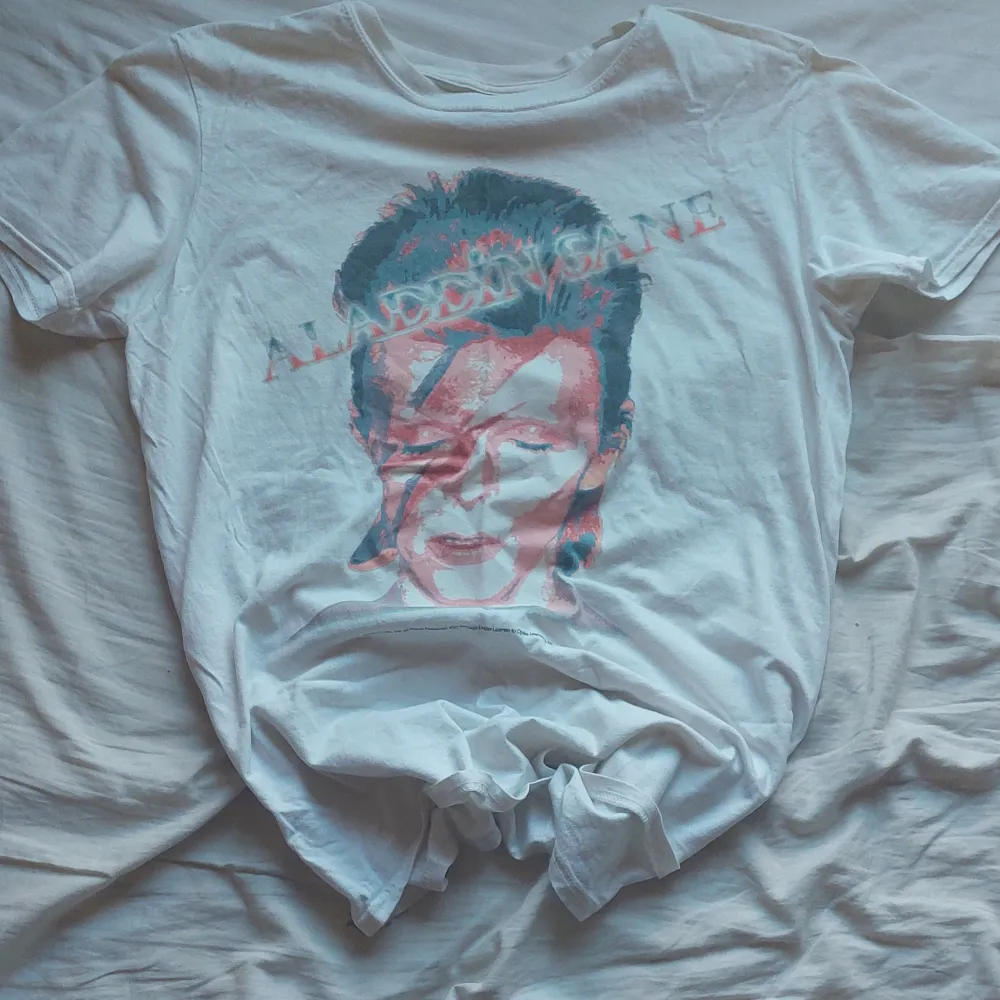 Säljer en David Bowie t-shirt som jag har ärvt. Jag har själv aldrig använt den, men det tror jag att dem tidigare ägarna har gjort. Den har inga defekter  och pris kan diskuteras!. T-shirts.