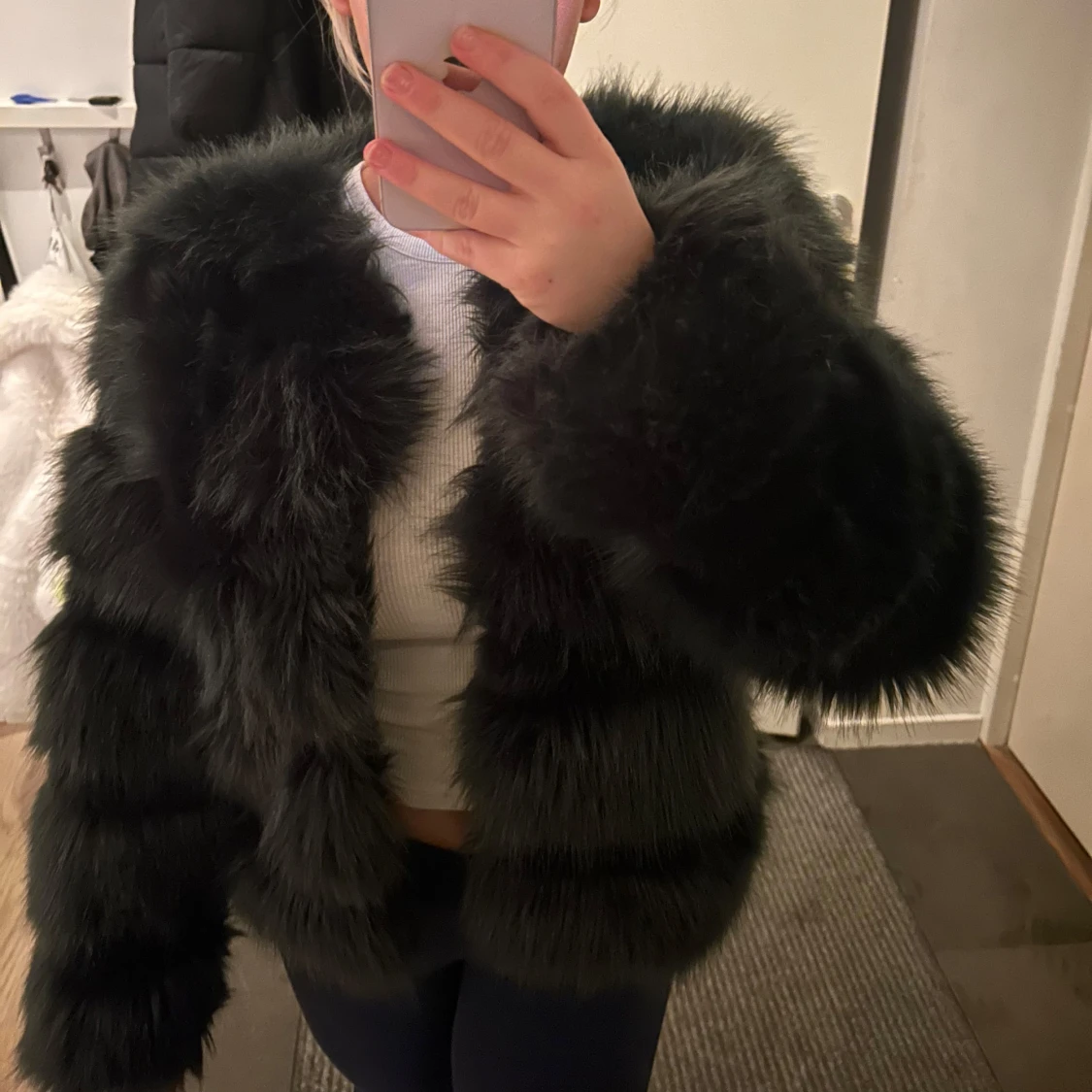 Svart/ mörkgrön pälsjacka - 91