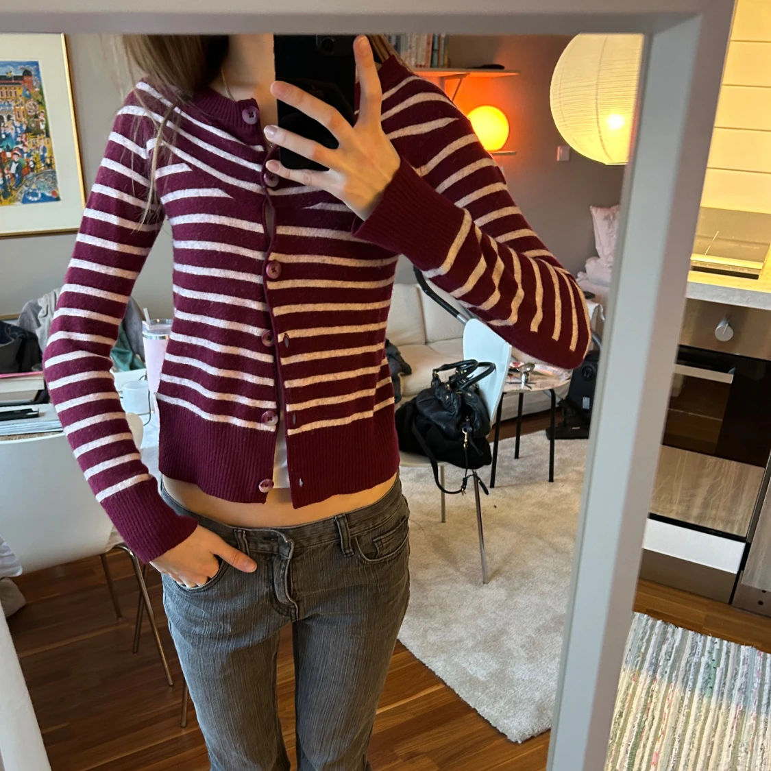 Randig stickad kofta i ull - 1