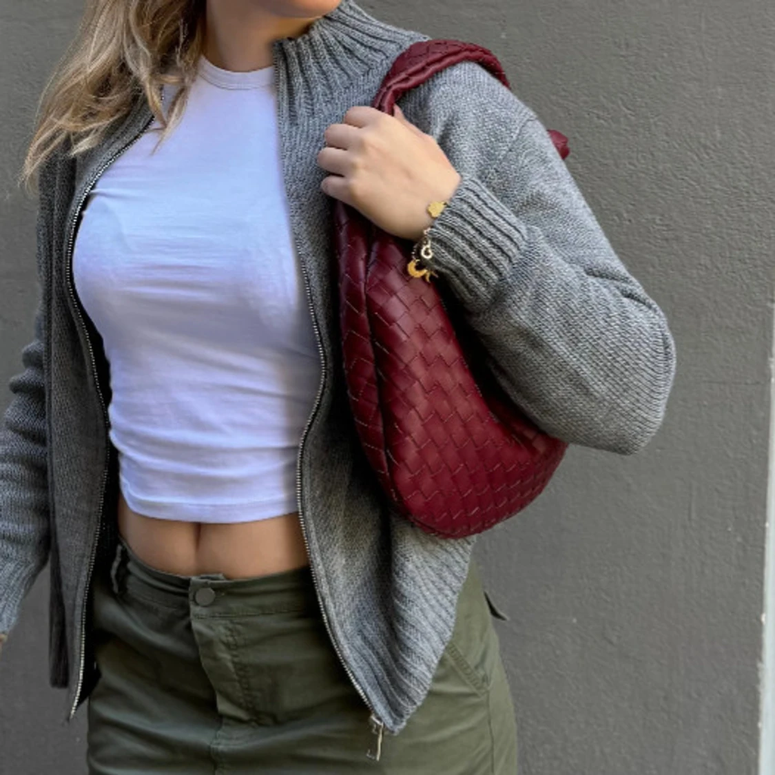 Röd flätad axelväska - 3