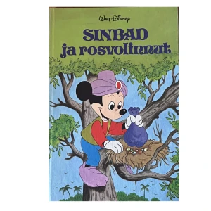 Sinbad ja rosvolinnut - En bok med en färgglad illustration av en tecknad mus i en trädmiljö på omslaget. Boken är på finska och verkar vara en del av en serie med äventyrstema.