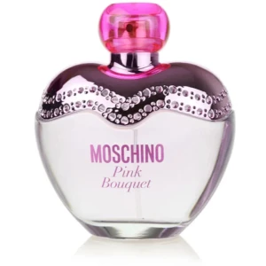 Moschino Pink Bouquet Parfym - En elegant och kvinnlig parfym från Moschino, Pink Bouquet, i en hjärtformad flaska. Flaskan är dekorerad med glittrande detaljer och har en rosa kork. Perfekt för den som älskar en blommig och fräsch doft. Andvänd ca 10 sprut. kom privat för mer bilder. Kostar runt 400 vanligtvis