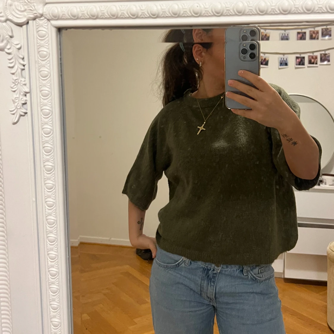 Olivgrön stickad tröja - 1