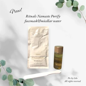Nya! Rituals Namaste Purify ansiktsmask och micellärvatten - Helt nya! Säljer Rituals Namaste Purify set med en renande ansiktsmask och micellärvatten. Ansiktsmasken innehåller ghassoulpulver och svart lera för djuprengöring. Micellärvattnet är berikat med indisk ros och helig lotus för att skonsamt rengöra huden. Perfekt för en uppfriskande hudvårdsrutin. Masken är 10gr ingår även en spatel, micellar vattnet 30ml