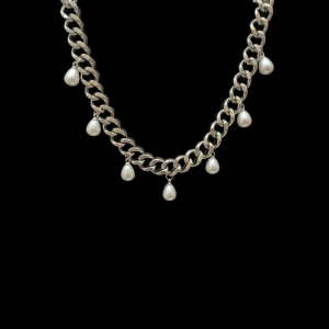 Silver Halsband med pärlor  - Rostfritt halsband i silver. Justerbar 40-45 cm