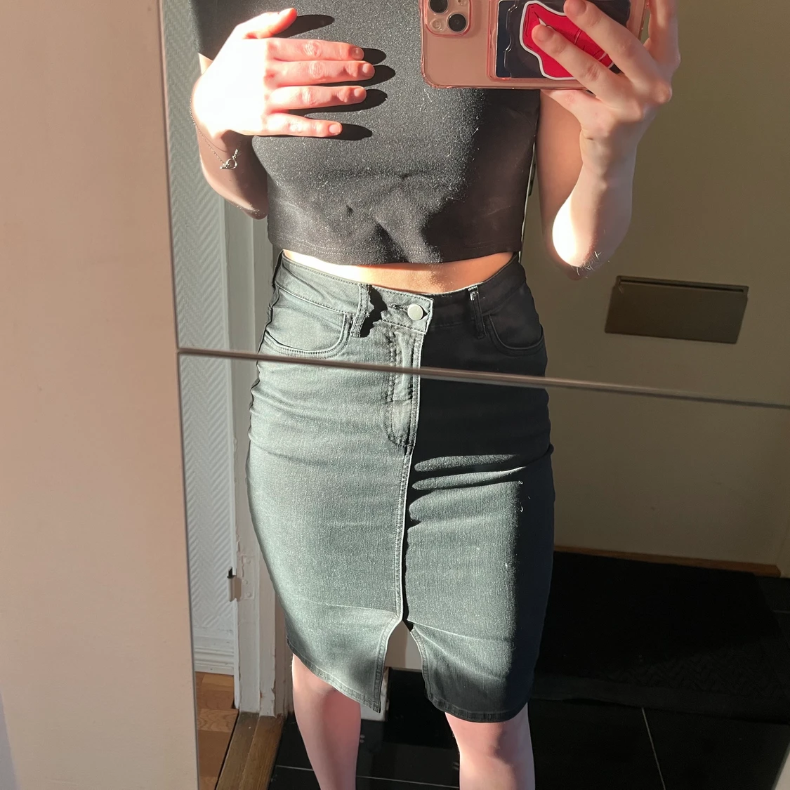 Lång svart ”jeans kjol” 