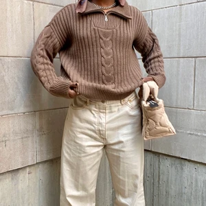 Quarter zip brown sweater - Cropped and boxy, sustainably made. Worn in but very warm and cozy