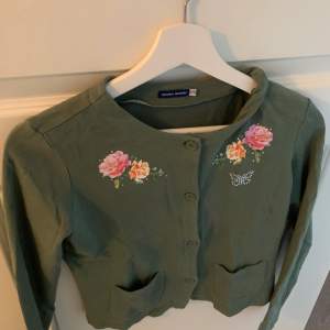 En fin grön tröja med glitter och blommor utan defekter. Köpt i Italien. Skulle säga att storleken är 152. 