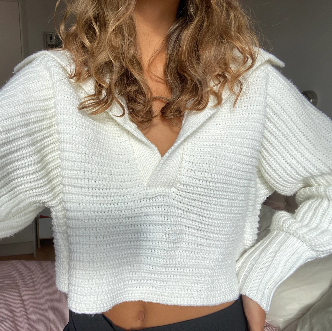Stickad croppad tröja - 90