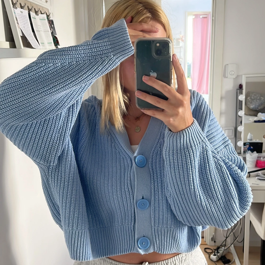 Blå cardigan  - 90