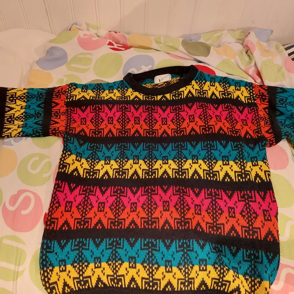 Sjukt fin färgglad sweatshirt som bara ger det lilla extra till din garderob😘 så sjukt bekväm också!!! Säljer pga garderob rensning❤ behöver sälja ut lite kläder, så priset kan diskuteras :) . Hoodies.