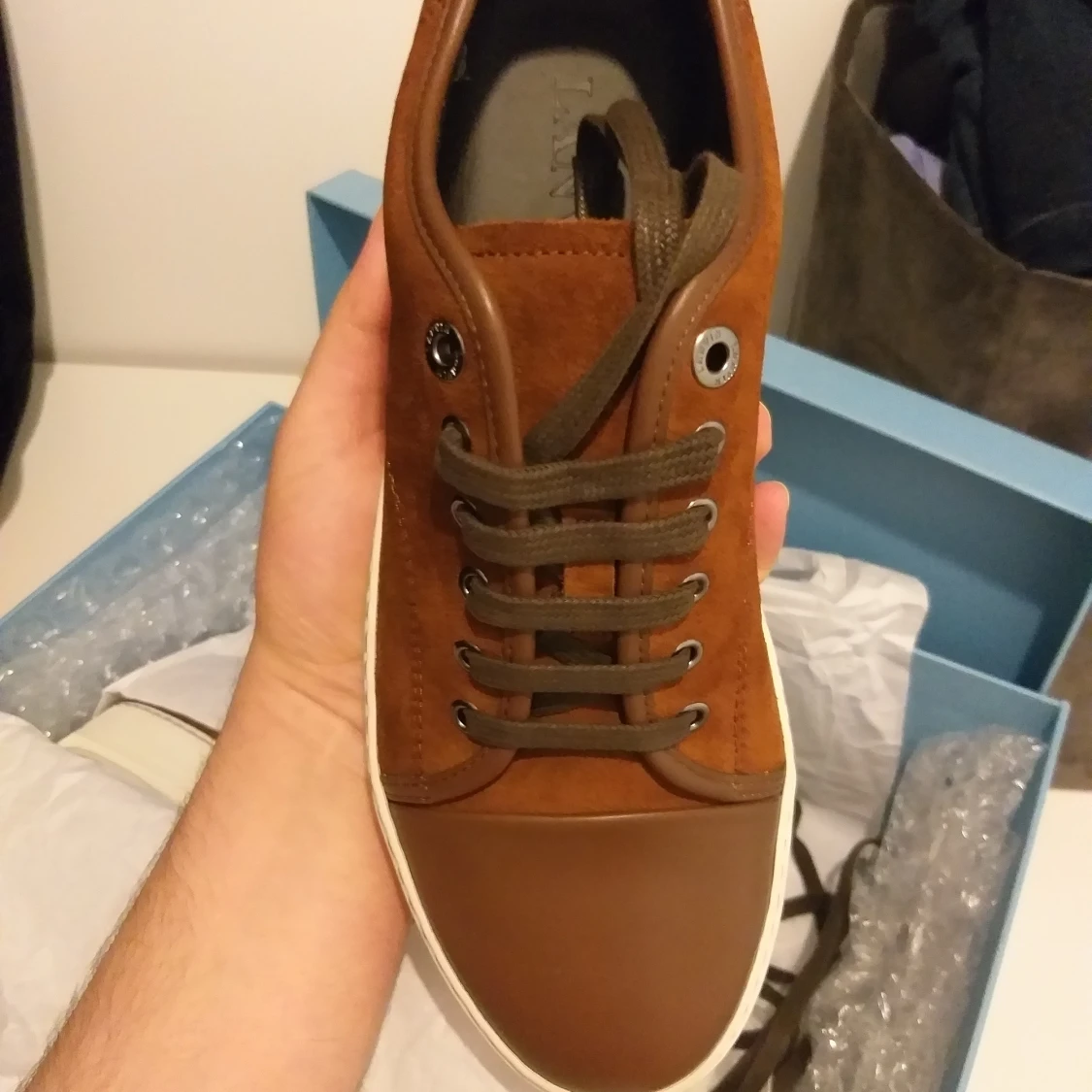 LANVIN men Cognac leather+suede sneakers - 90