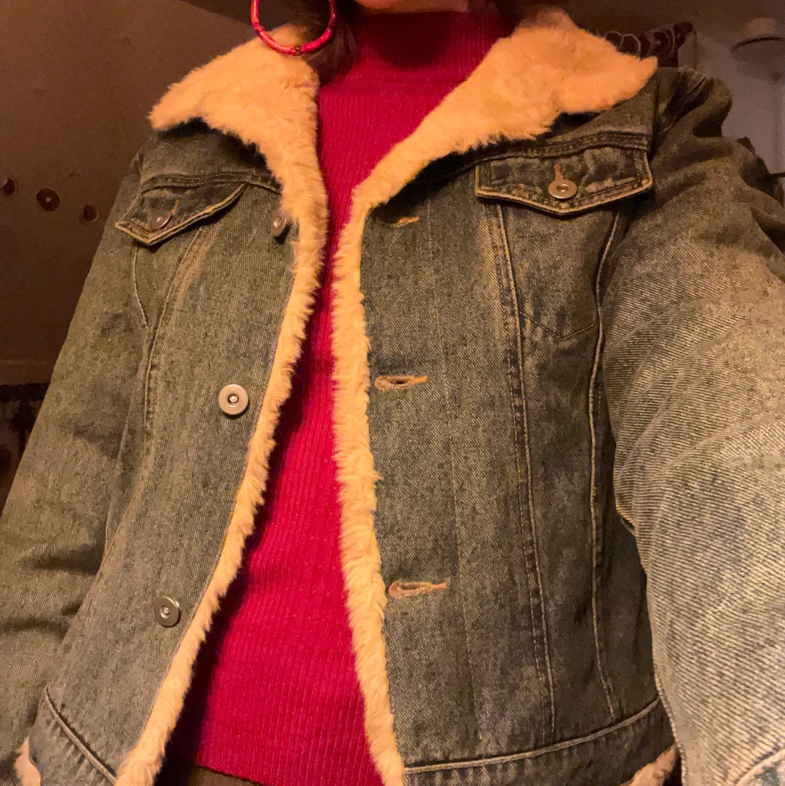 Jeansjacka med pälskrage - 90