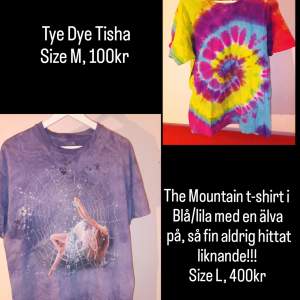 En tiedye och en The Mountain original Tisha med en älva på. Båda äkta och bra kvalitet