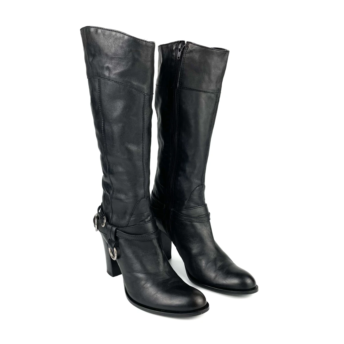 Vintage Y2K 90s 00s NOVITA real leather chunky high heels knee high boots in black size 38