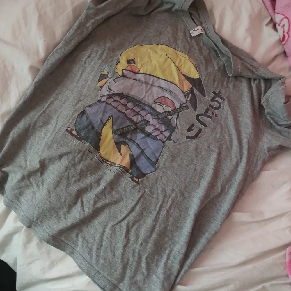 Grå t-shirt med Pikachu på. Storlek L men skulle även passa dem som har xl. T-shirts.