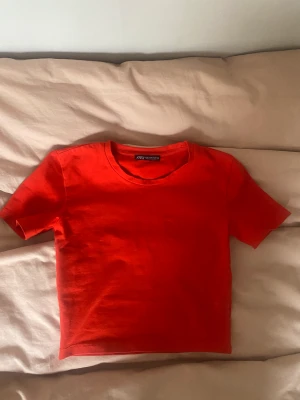 Röd zara t-shirt - Säljer denna fina röda t-shirt från zara  i storlek xs som jag bara använt ett fåtal gånger. Jättebra skick. Original pris 200kr