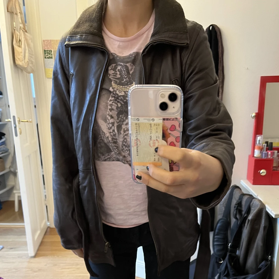 Brun skinnjacka - 90