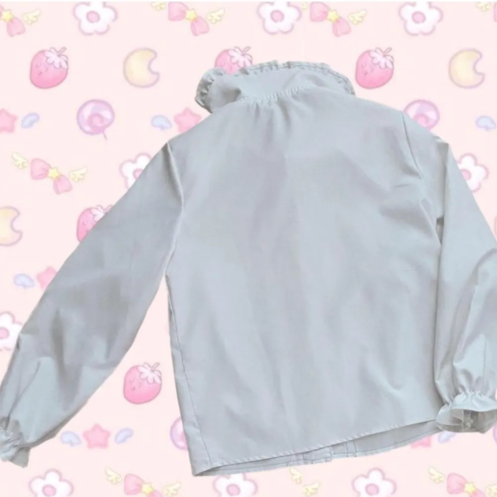 Kawaii button up peter pan collar shirt. Comes with a pink lace. Looks very good with the blue cardigan on top 💕 Originally from aliexpress. In perfect condition. Toppar.