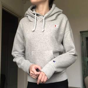 Dubbelhuvad ljusgrå champion hoodie i storlek x-small! Den har varken fläckar eller tecken på användning. Den är fortfarande supermjuk på insidan🦋