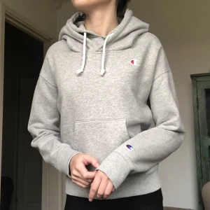 Champion hoodie - Dubbelhuvad ljusgrå champion hoodie i storlek x-small! Den har varken fläckar eller tecken på användning. Den är fortfarande supermjuk på insidan🦋