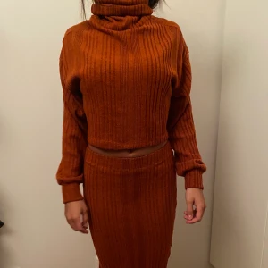 Brun dress - En dress, matchande kjol och tröja i en rostad brun färg. Kjolen har en slits längst sidan av benet, tröjan har en polo krage.  Köpt ifrån SHEIN och är i storlek XS. Hela dressen säljes för 100 kronor, vill man köpa kjolen eller tröjan separat kostar dem 50kr styck🥻