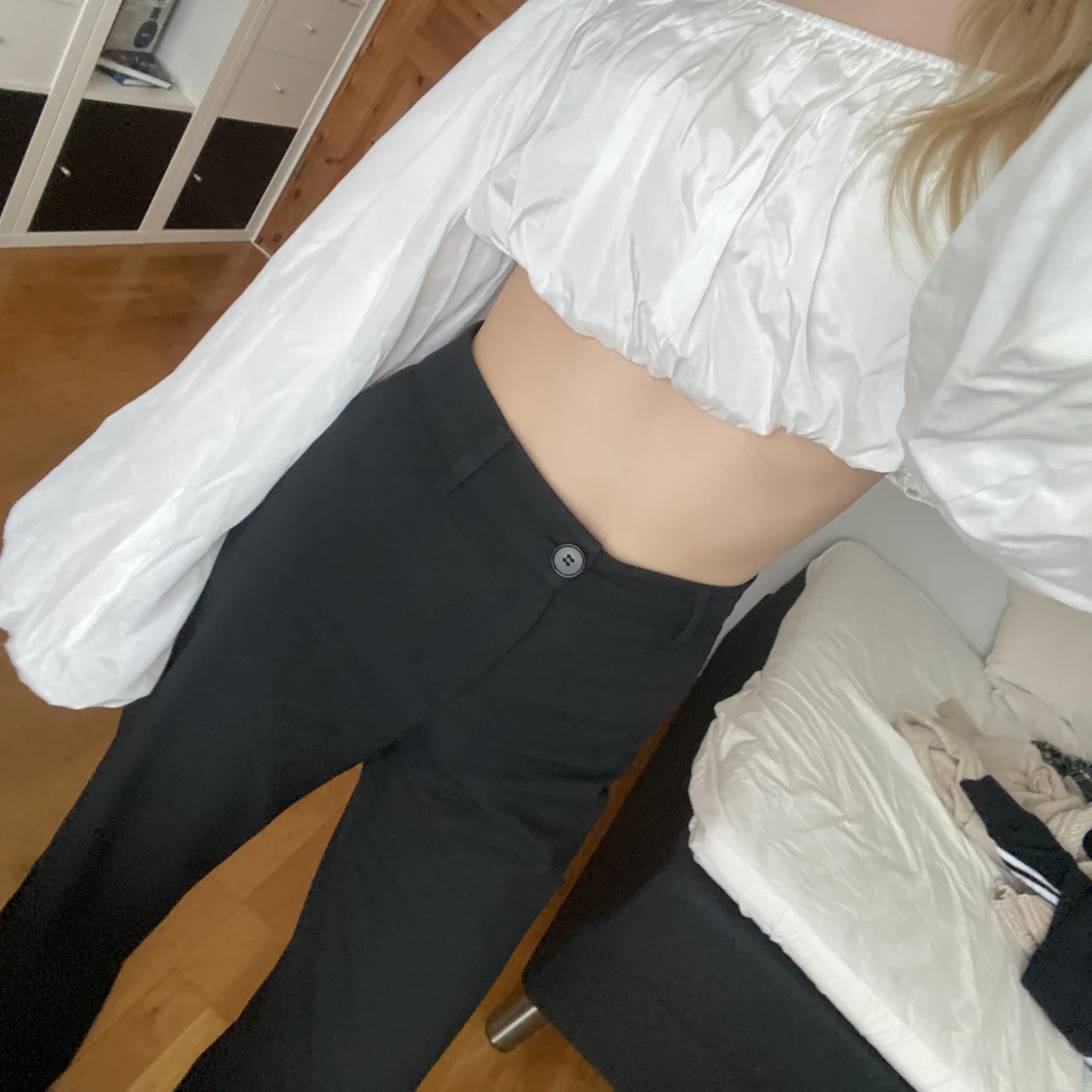 Vit croppad långärmad top - 90