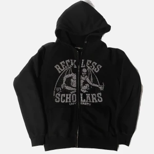 black reckless scholars rhinestone zip up  - black reckless scholars rhinestone zip up  size: medium