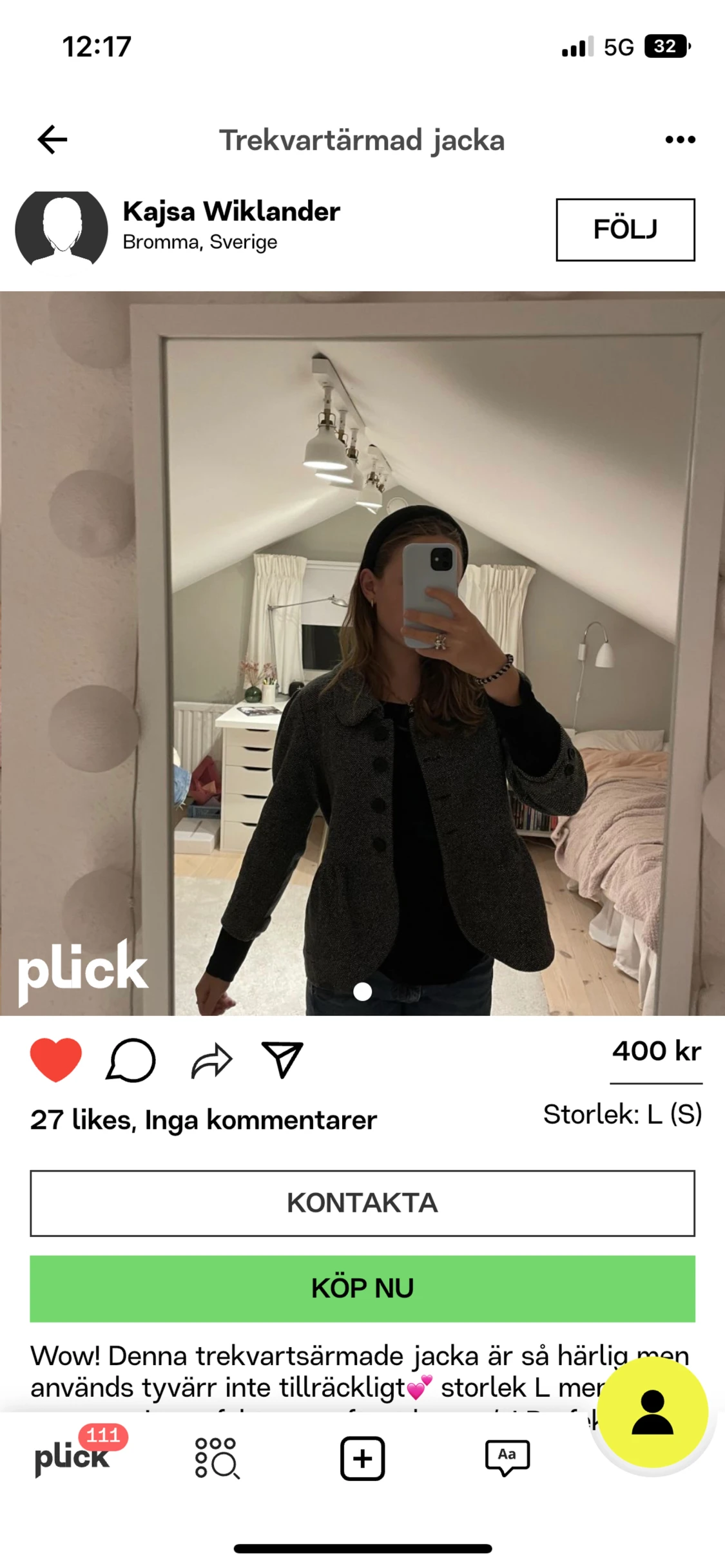 Trekvartsformad jacka - 90