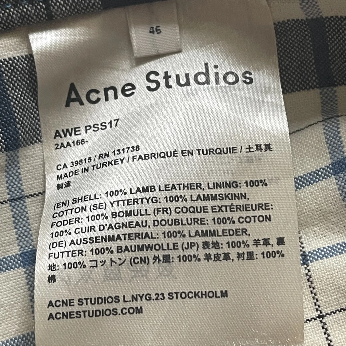 Acne Studios Blå Läderjacka  - 90