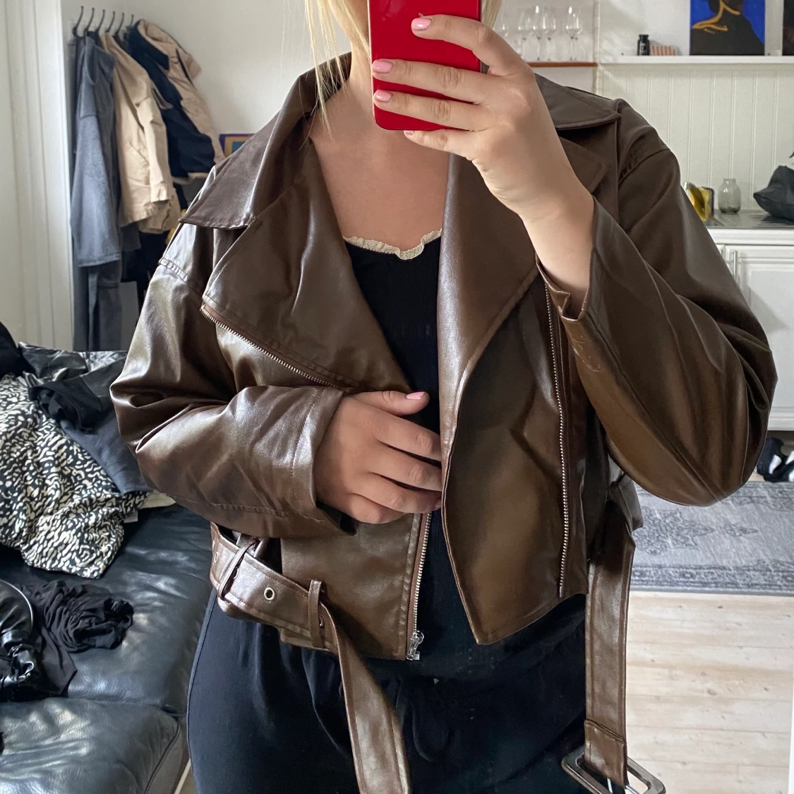 Brun skinnjacka - 90