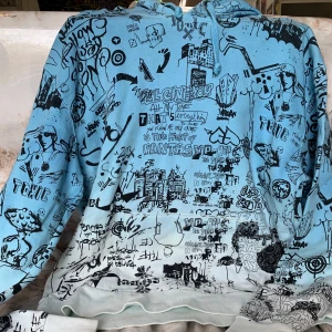 Hoodie  - Blue and white hoodie whit street fashion print 