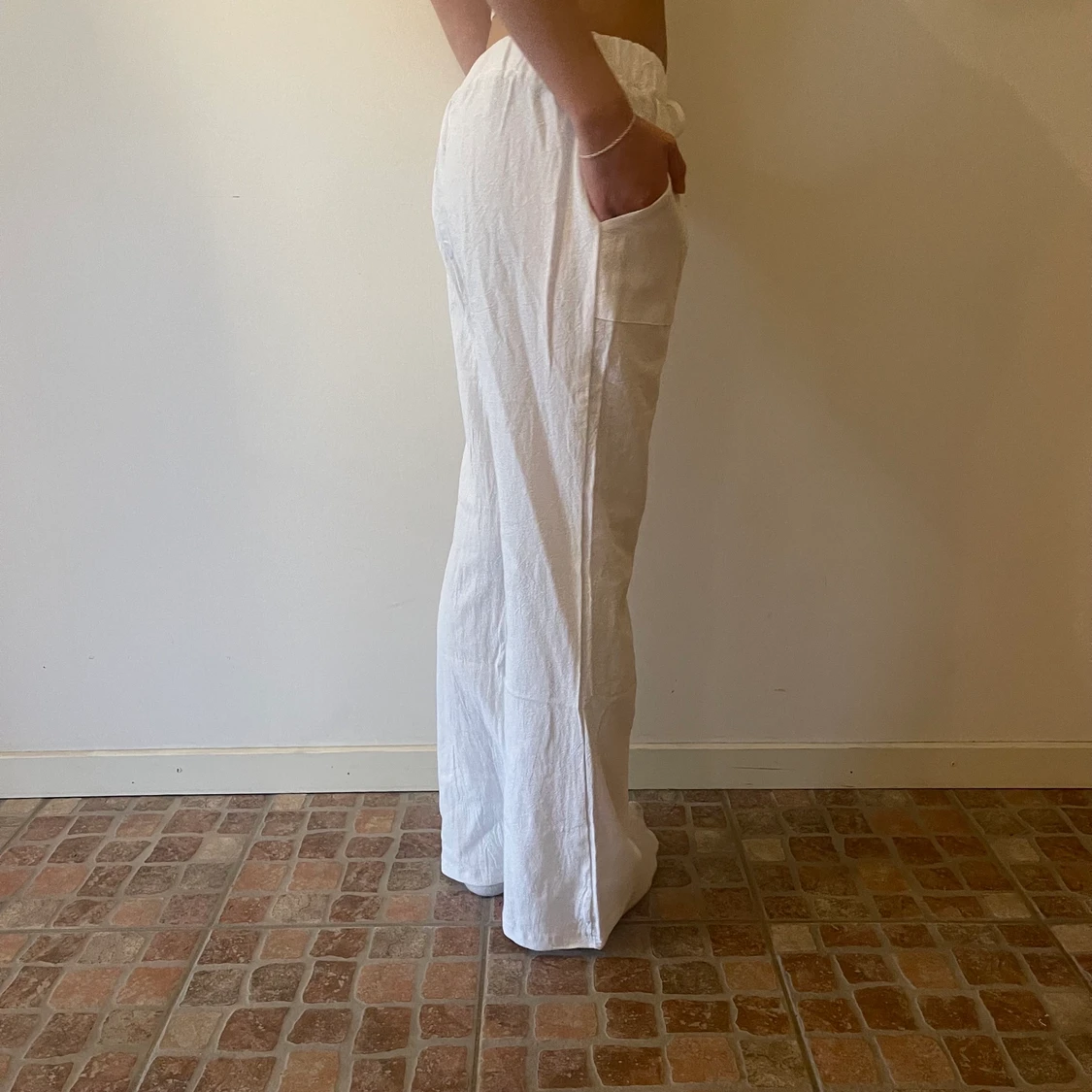 Vita lågmidjade linnebyxor - 91