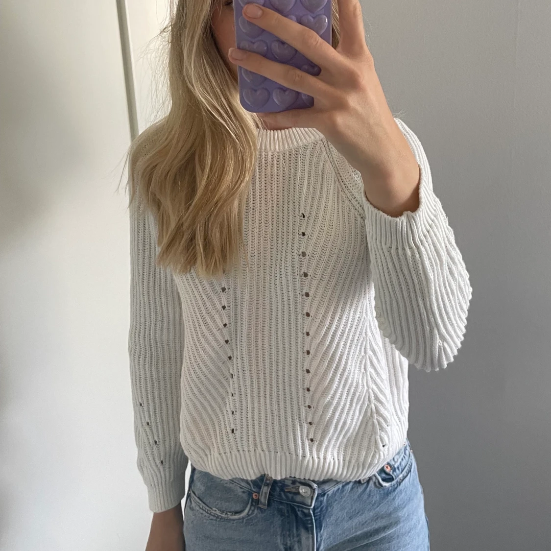 Vit stickad tröja storlek S