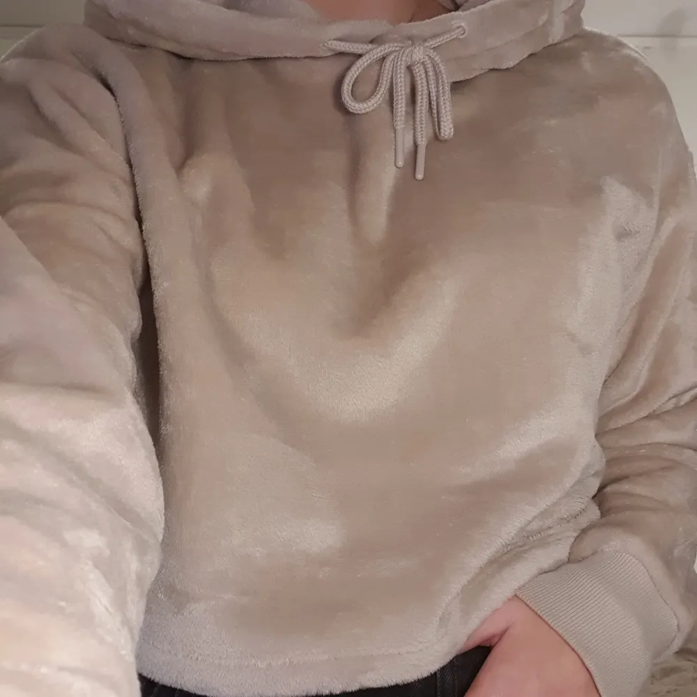 Croppad teddy hoodie i världens gosigaste material!!!🧸Från bershka i strl L, men passar M väldigt bra! I fint skick😊. Hoodies.