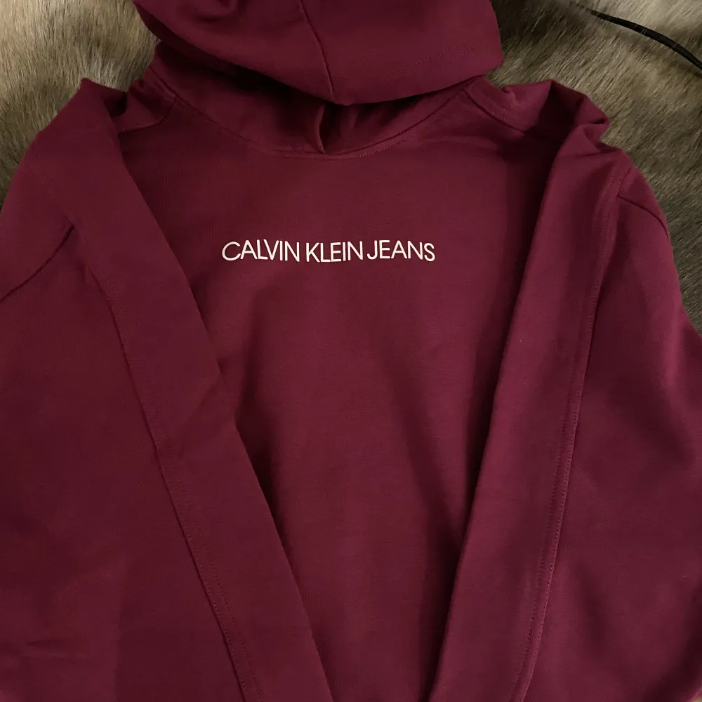 Helt ny, oanvänd Calvin Klein hoodie i färgen röd. Säljer för att den passar inte mig. Skriv privat om du är intresserad 🥰. Tröjor & Koftor.